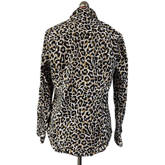 J. Crew sz M blouse animal print top black white tan classic career 100% cotton - Picture 5 of 8